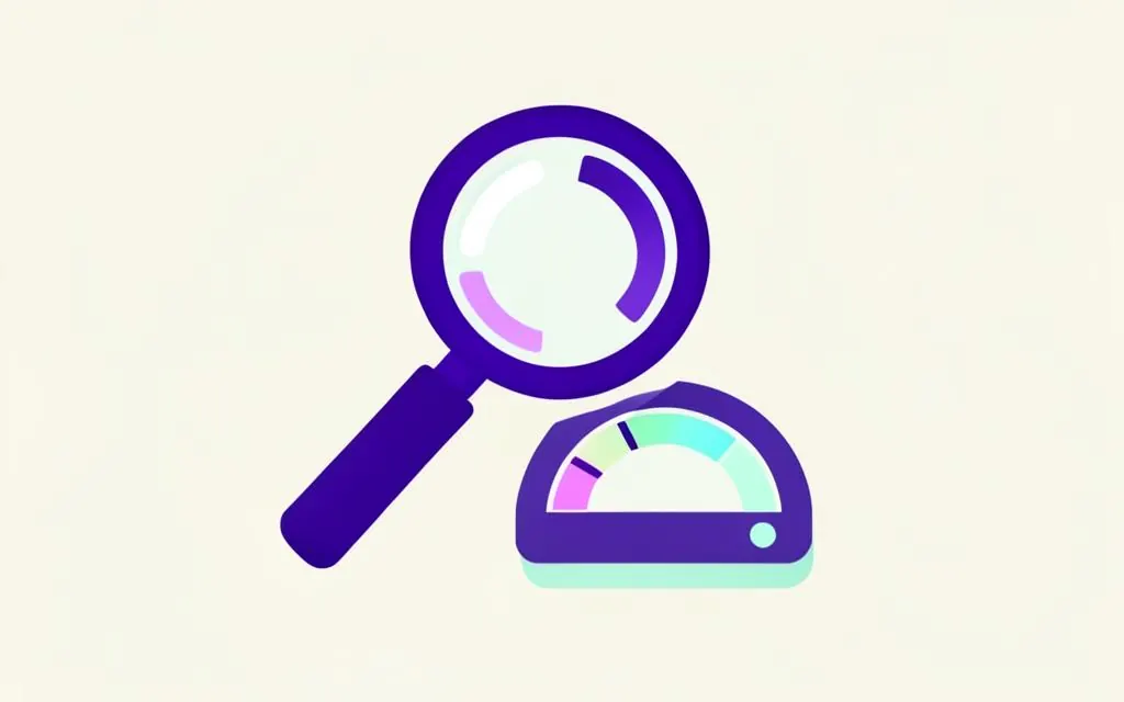 Magnifying glass over an accuracy gauge illustration