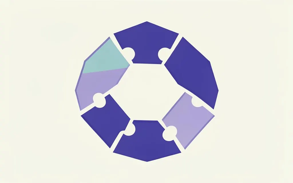 Five interlocking puzzle pieces arranged in a ring
